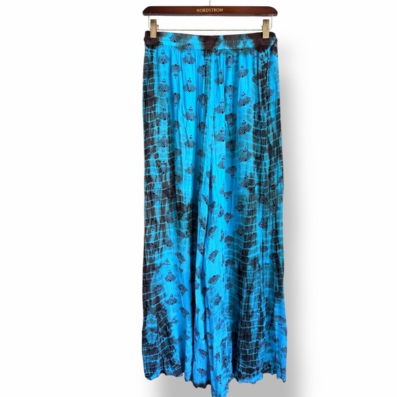 Earthbound bohemian wide leg pants, highwaisted elastic waist, turquoise blue, S - Picture 10 of 13